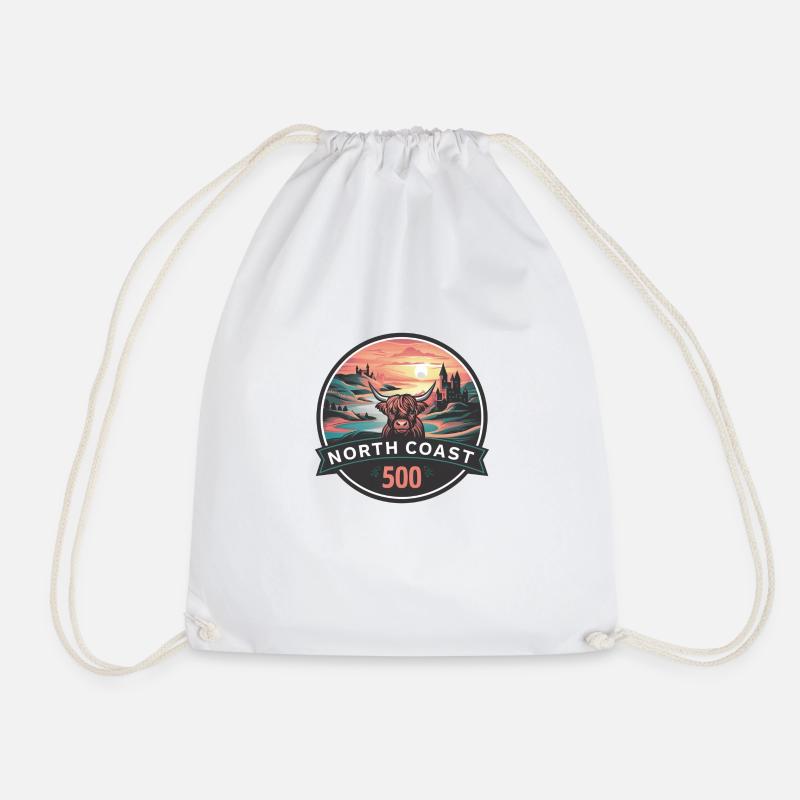 nc 500 scotland bull - Drawstring Bag - white