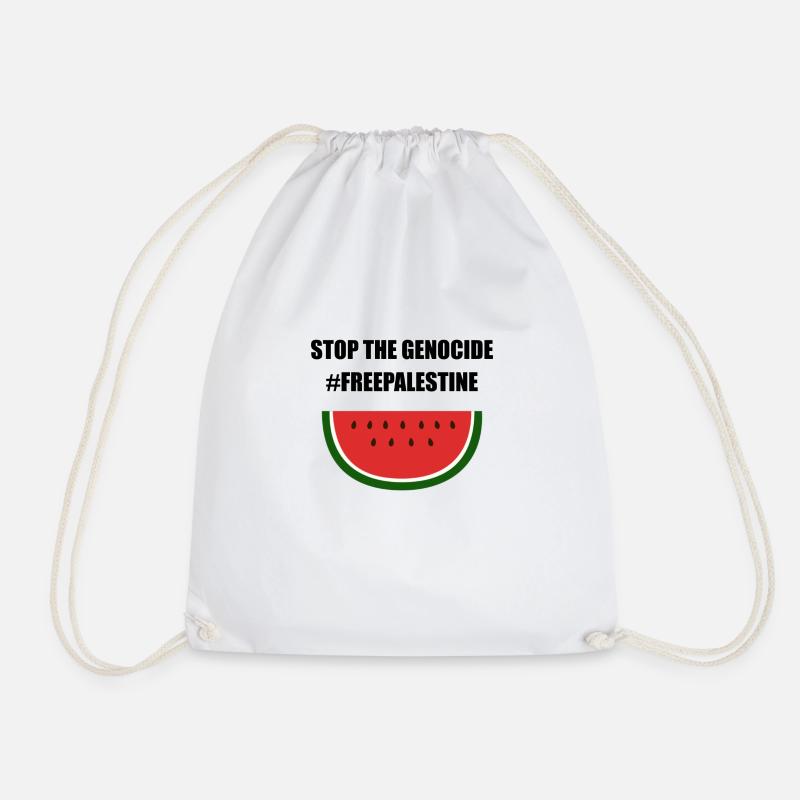 stop the genocide #freepalestine - Drawstring Bag - white
