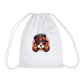 Cute Cavalier King Charles with a Hat - Drawstring Bag - white - Front