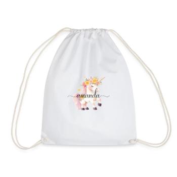 Amanda! Design fleur de licorne, personnalisable - Sac de sport léger - blanc - Devant