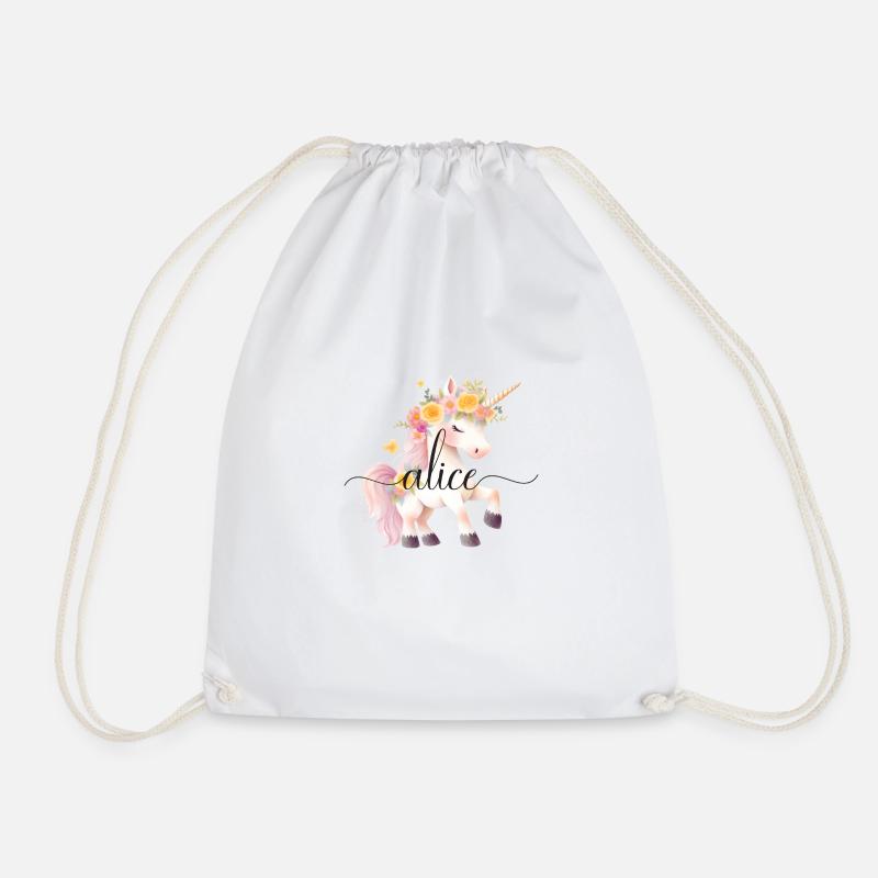 Alice! Design fleur de licorne, personnalisable - Sac de sport léger - blanc