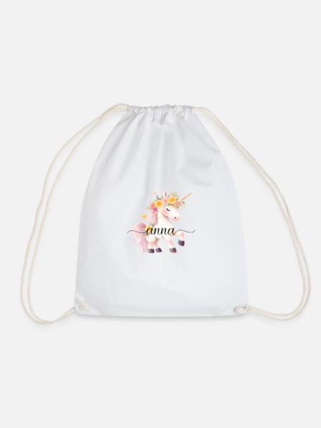 Anna! Einhorn-Blumen Design, personalisierbar - Turnbeutel - Weiß