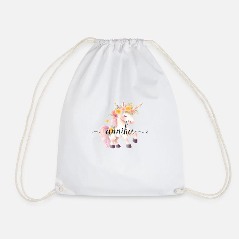 Annika! Einhorn-Blumen Design, personalisierbar - Turnbeutel - Weiß