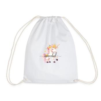 Annabel! Einhorn-Blumen Design, personalisierbar - Turnbeutel - Weiß - Vorne