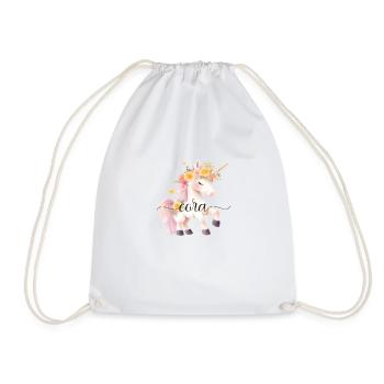 Cora! Einhorn-Blumen Design, personalisierbar - Turnbeutel - Weiß - Vorne