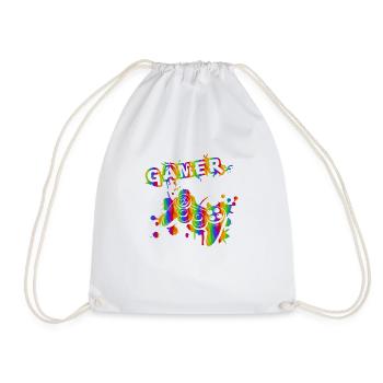 Gamer Game Play Online Computer Gaming Arcade Neon - Drawstring Bag - white - Front