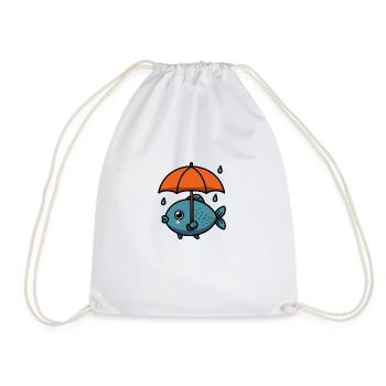 Water Lake Sea Fish Umbrella in the Dry - Drawstring Bag - white - Front