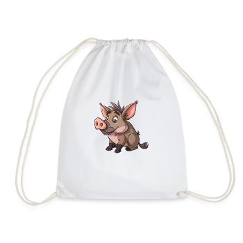 Cute Warthog Cartoon Style - Drawstring Bag - white - Front