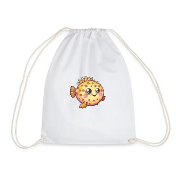 Cute puffer fish adorable smile - Drawstring Bag - white - Front