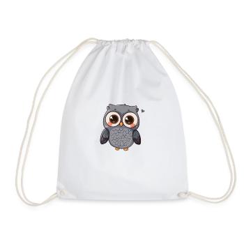 Cute Big-eyed Owl Cartoon Character - Drawstring Bag - white - Front