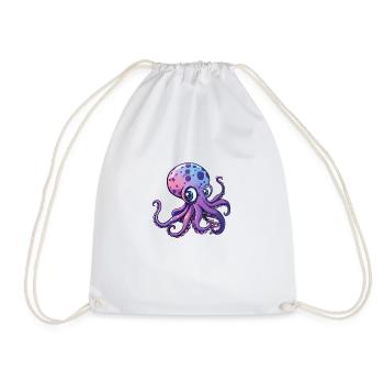 Cute Purple Octopus with Big Eyes - Drawstring Bag - white - Front
