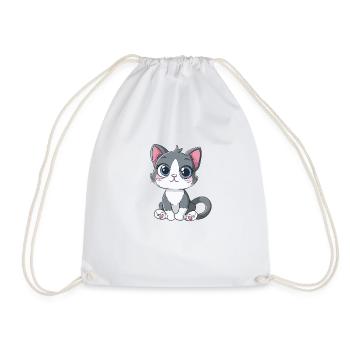 Chat mignon avec de grands yeux et des cœurs de pattes - Sac de sport léger - blanc - Devant