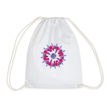Floral Mandala Red Blue Blossoms Floral Summer - Drawstring Bag - white - Front