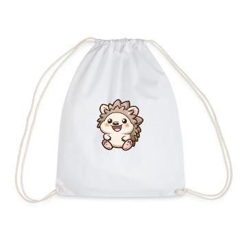 Cute Smiling Hedgehog Motif - Drawstring Bag - white - Front