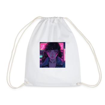 80s anime girl calming high quality fashion print - Drawstring Bag - white - Front