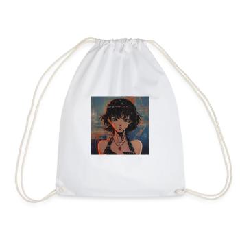 80s anime girl calming high quality fashion print - Drawstring Bag - white - Front