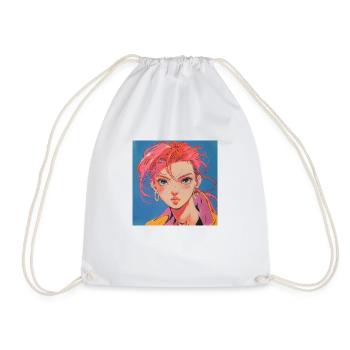 80s anime girl calming high quality fashion print - Drawstring Bag - white - Front
