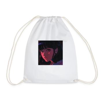 80s anime girl calming high quality fashion print - Drawstring Bag - white - Front