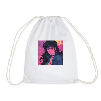 80s anime girl calming high quality fashion print - Drawstring Bag - white - Front