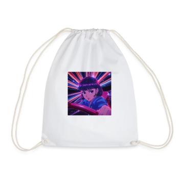 80s anime girl calming high quality fashion print - Drawstring Bag - white - Front