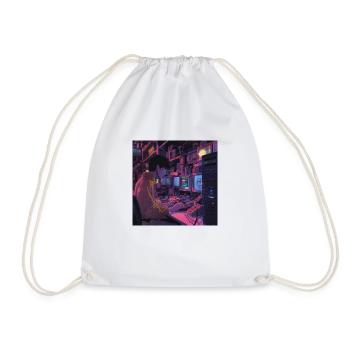 80s anime girl calming high quality fashion print - Drawstring Bag - white - Front