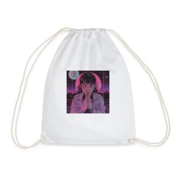 80s anime girl calming high quality fashion print - Drawstring Bag - white - Front