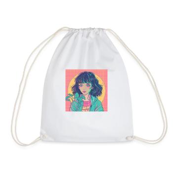 80s anime girl calming high quality fashion print - Drawstring Bag - white - Front