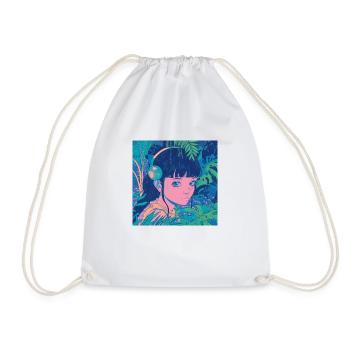 80s anime plantlover listening to music print - Drawstring Bag - white - Front