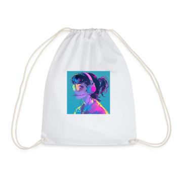 80s anime girl calming high quality fashion print - Drawstring Bag - white - Front