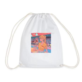 80s anime teen calming high quality fashion print - Drawstring Bag - white - Front