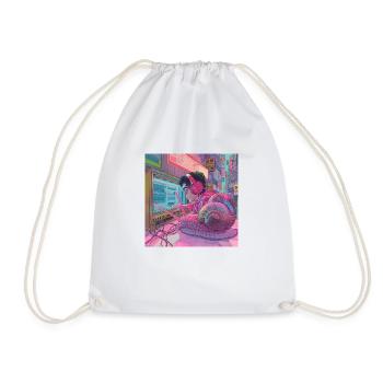 80s anime teen calming high quality fashion print - Drawstring Bag - white - Front