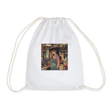 80s anime teen calming high quality fashion print - Drawstring Bag - white - Front
