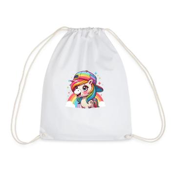 Cute Rainbow Pony with Cap - Drawstring Bag - white - Front