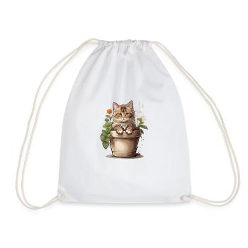 Süße Katze Blume - Turnbeutel - Weiß - Vorne