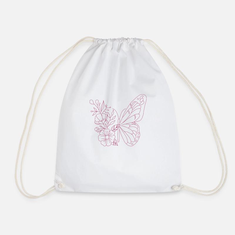 Flower Butterfly - Drawstring Bag - white