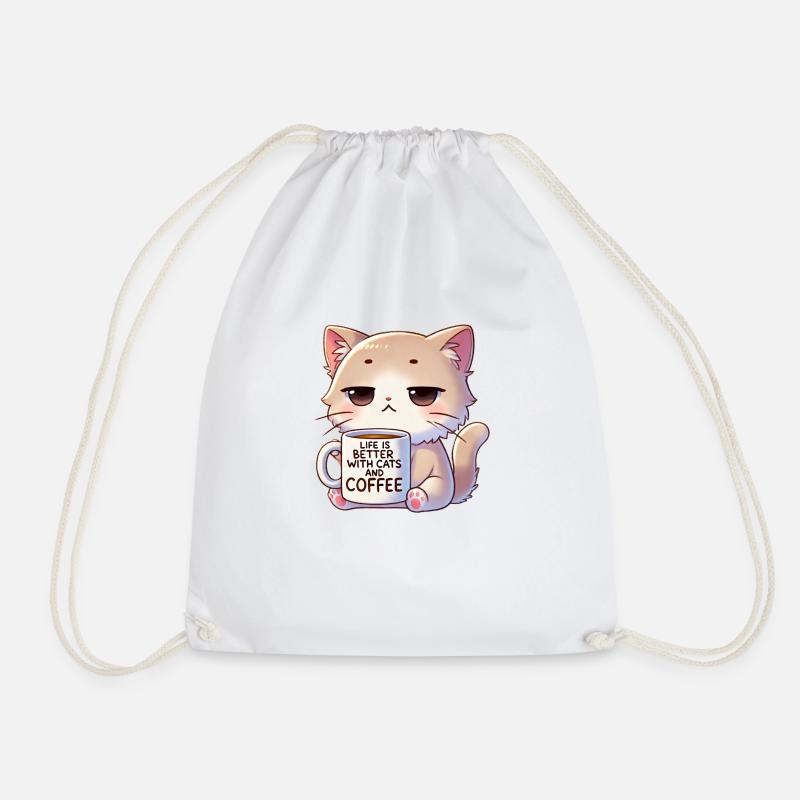Katze Mit Kaffe - Turnbeutel - Weiß