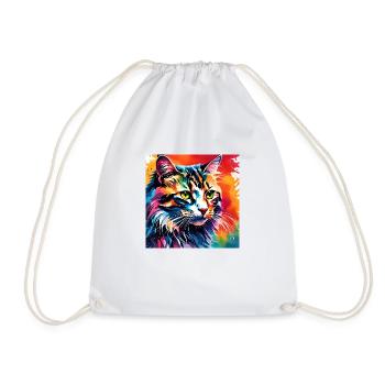 Bunte Katze - Turnbeutel - Weiß - Vorne