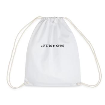 LIFE IS A GAME - pixel lettering - Drawstring Bag - white - Front