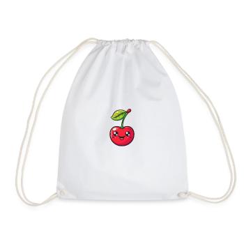 Happy cherry in red cartoon style - Drawstring Bag - white - Front