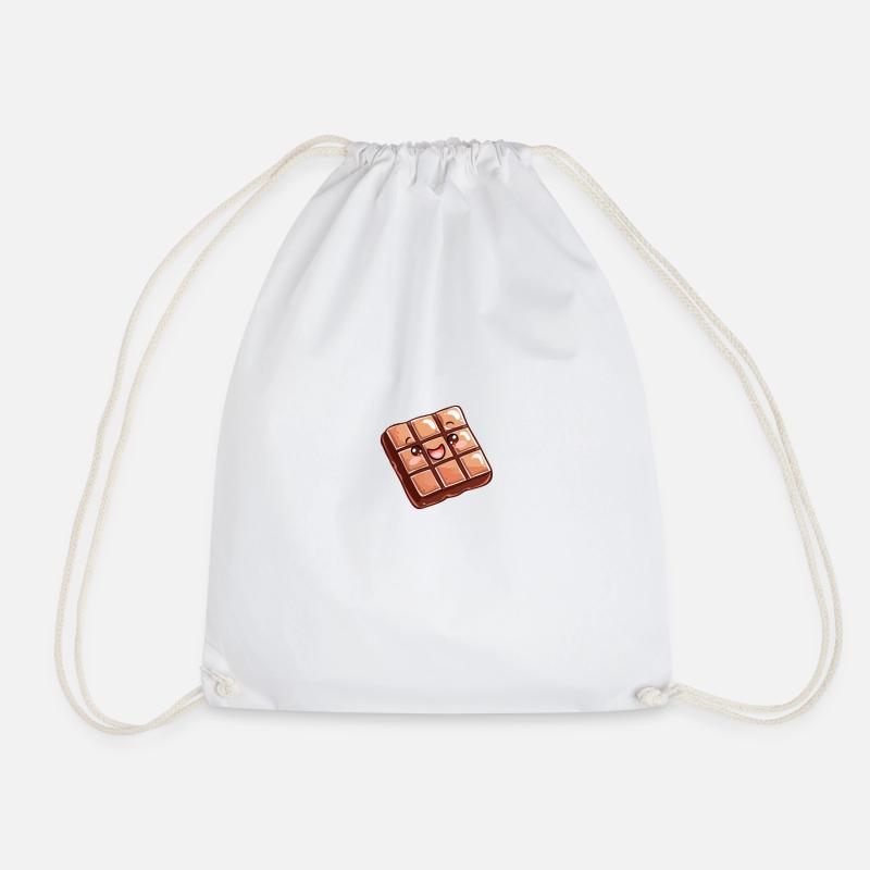 Playful Chocolate Bar Cartoon - Delicious G - Drawstring Bag - white
