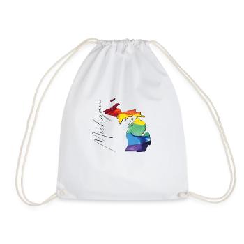 Michigan (United States) | Real Flag | LGBTQIA+ Script - Drawstring Bag - white - Front