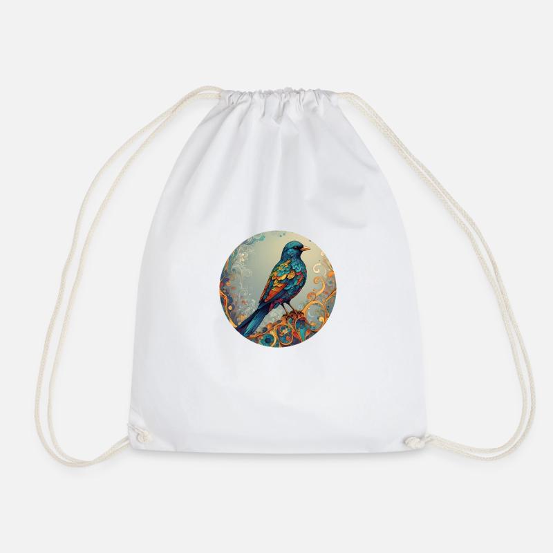Bird Round Batch - Drawstring Bag - white