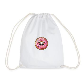 Cute Donut Cartoon Comic with Face Kawaii Manga - Drawstring Bag - white - Front