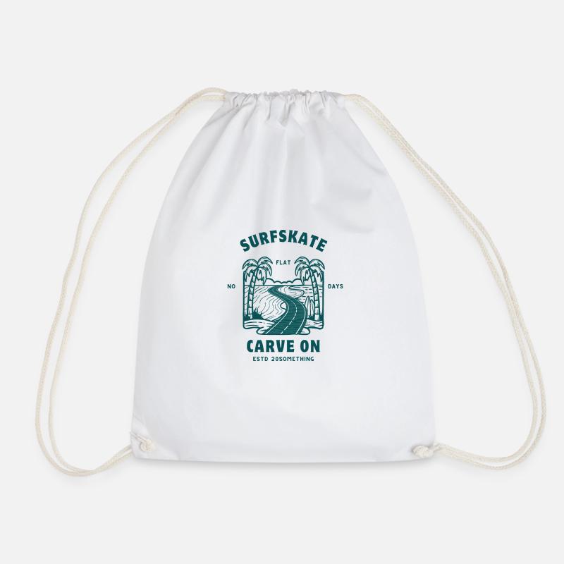 Surfskate Carve On No Flat Days - Drawstring Bag - white