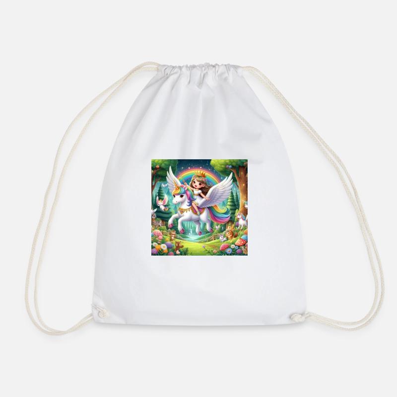 Princess on a Flying Unicorn - Drawstring Bag - white
