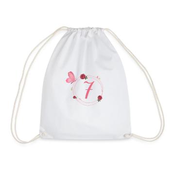 7th Birthday Butterfly and Flower Girls - Drawstring Bag - white - Front