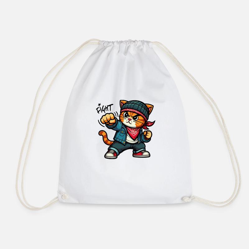 Cat Brat: rude Tough cat - Fight - Drawstring Bag - white