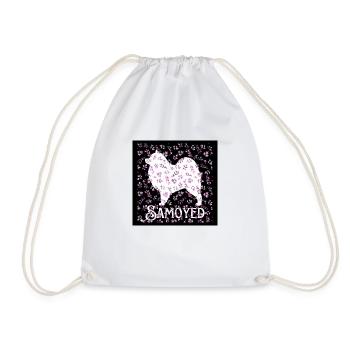 Samoyed with Flowers - Drawstring Bag - white - Front