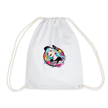 "Playfully Yours: Fun & Vibrant T-Shirt Designs" - Drawstring Bag - white - Front