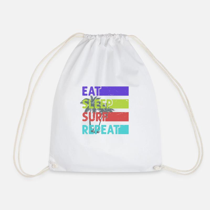 Eat, Sleep, Surf, Repeat - Drawstring Bag - white